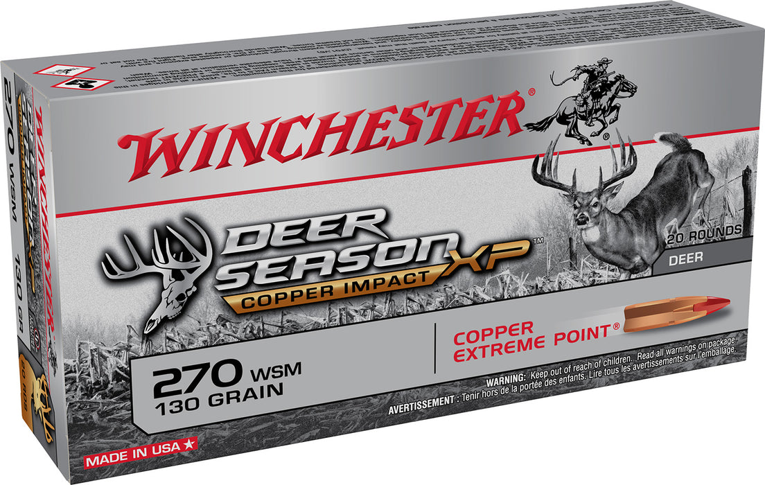 Winchester Ammo X270SDSLF Deer Season XP Copper Impact 270 WSM 130 gr 3215 fps Copper Extreme Point Lead-Free 20 Bx/10 Cs