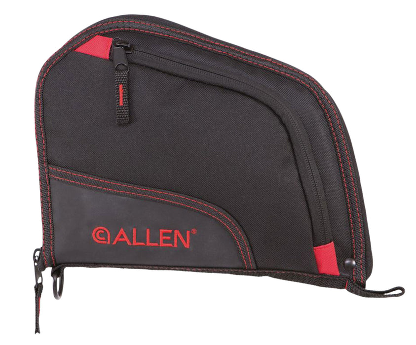 Allen 7738 Auto-Fit  Handgun Case Black Endura w/Red Trim, Foam Padding, Knit Lining, Mag Sleeve, Storage Pocket & Lockable Zipper 9" L