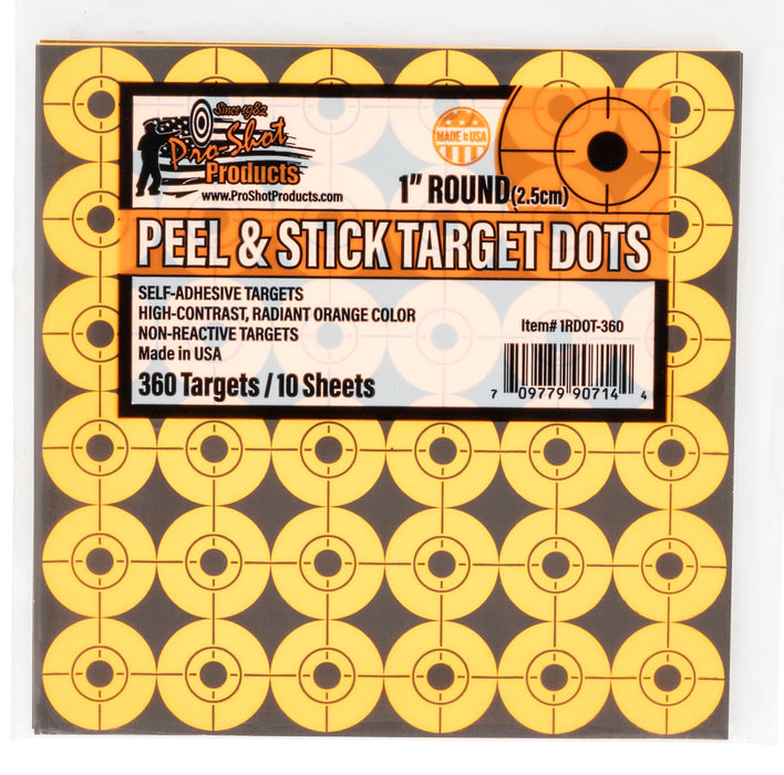 Pro-Shot 1RDOT360 Peel & Stick Target Dots Orange Self-Adhesive Paper No Impact Enhancement 1" Dot 360 Targets/10 Sheets