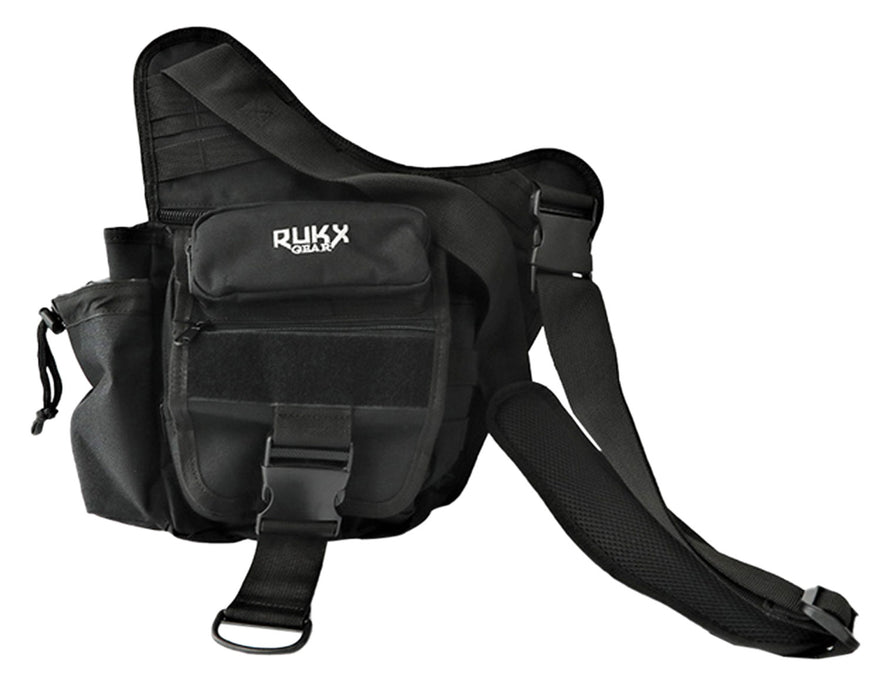 Rukx Gear ATICTSBB Sling Bag  Water Resistant Black 600D Polyester with Single Strap, Adjustable Water Bottle Holder & Padded Compartments 11.50" x 10" x 8" Dimensions