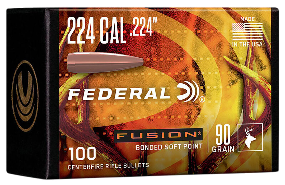 Federal FB224F1 Fusion Component  224 Cal .224 90 gr Bonded Soft Point 100 Per Box/ 4 Case