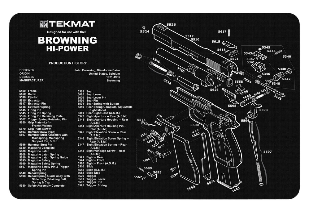 TekMat TEKR17BROWNINGHP Browning High Power Cleaning Mat Browning Hi-Power Parts Diagram 11" x 17"