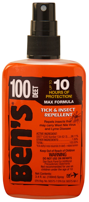 Ben's 00067080 100  Odorless Scent 3.40 oz Spray Repels Ticks & Biting Insects Effective Up to 10 hrs