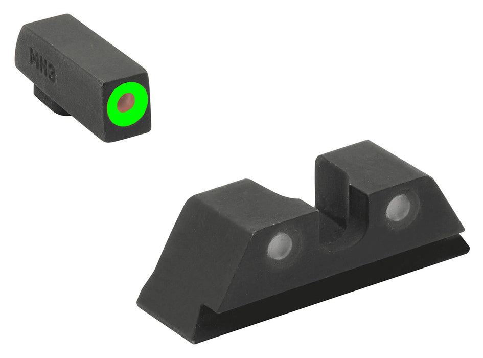 Meprolight USA 402243111 Hyper-Bright  Black | Green Tritium with Green Outline Front Sight Green Tritium with Black Outline Rear Sight Set