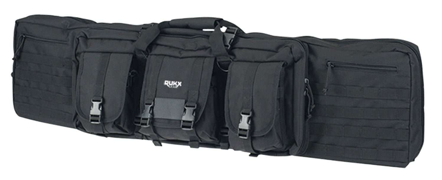 Rukx Gear ATICT42DGB Tactical Double Gun Case 42" Water Resistant Black 600D Polyester w/ Non-Rust Zippers Reinforced Velcro & Adjustable Back Straps