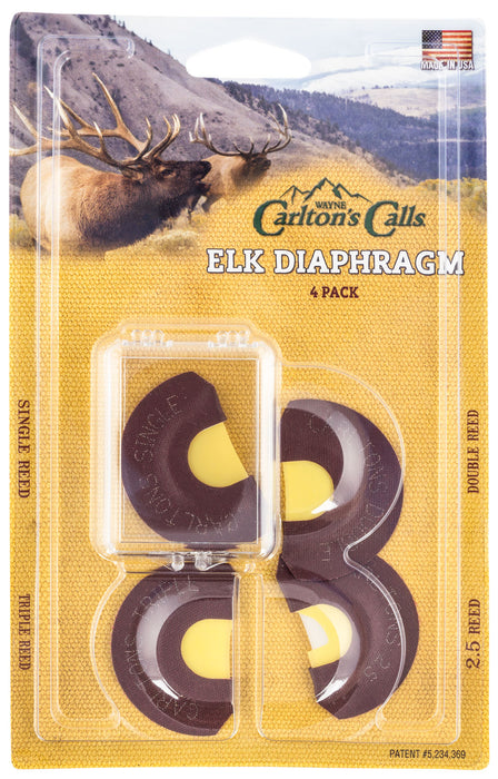 Wayne Carlton's Calls 70314 Essential Elk  Diaphragm Call Single/Double/Triple/2.5 Reed Attracts Elk Yellow 4 Per Pkg