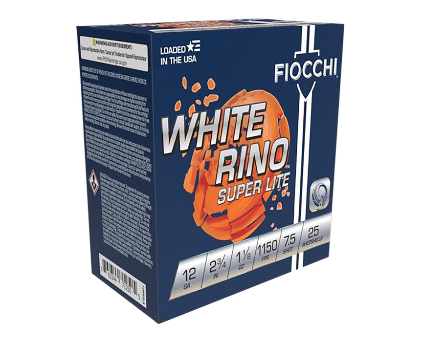 Fiocchi 12WRSL75 Exacta Target White Rino Super Light 12 Gauge 2.75" 1 1/8 oz 1150 fps 7.5 Shot 25 Bx/10 Cs