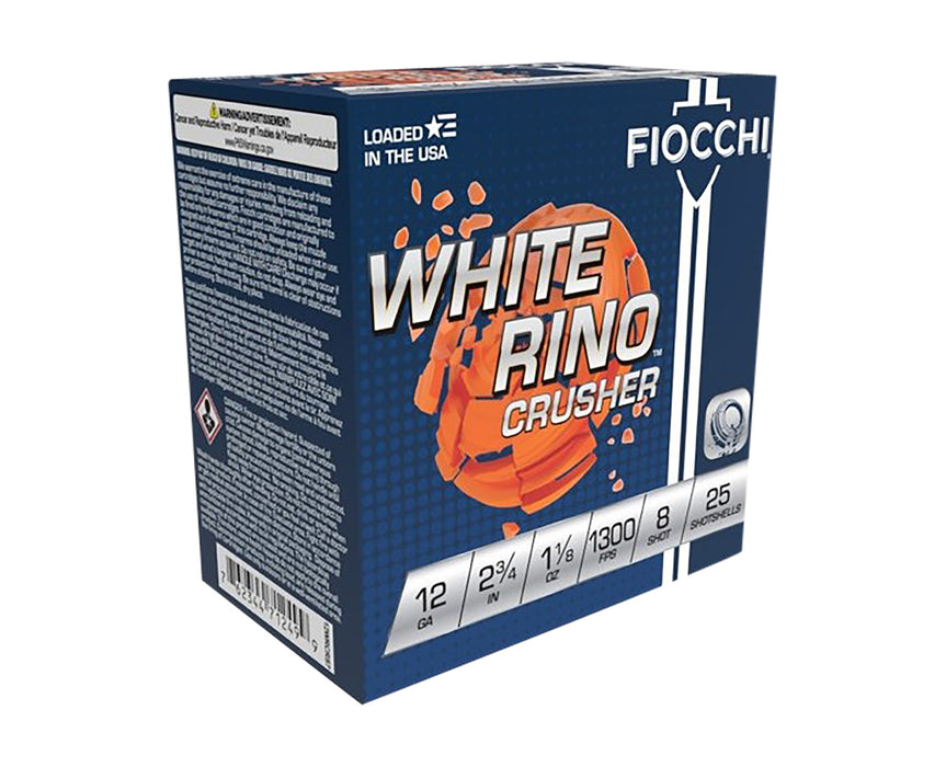 Fiocchi 12WRCRS8 Exacta Target White Rino Crusher 12 Gauge 2.75" 1 1/8 oz 1250 fps 8 Shot 25 Bx/10 Cs