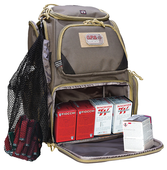 GPS Bags 1611SC Sporting Clays Backpack Olive w/Visual ID Storage System, Lockable Zippers, Storage Pockets, Pull-Out Rain Cover