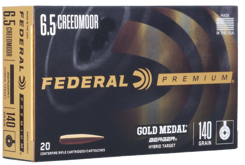 Federal GM65CRDBH2 Premium Gold Medal 6.5 Creedmoor 140 gr 2725 fps Berger Hybrid Target 20 Bx/10 Cs