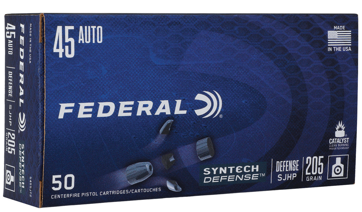 Federal S45SJT2 Syntech Defense  45 ACP 205 gr Segmented Jacketed Hollow Point (SJHP) 50 Per Box/10 Cs