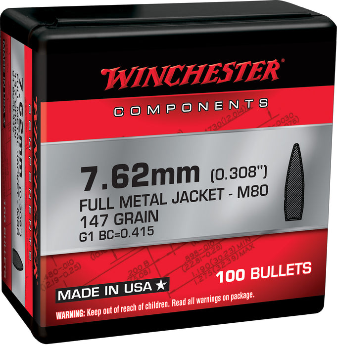 Winchester Ammo WB762147NX Centerfire Rifle  308 Win 7.62x51mm NATO .308 147 gr Full Metal Jacket 100 Per Box/ 10 Case