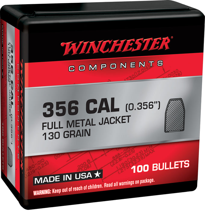 Winchester Ammo WB38MC130X Centerfire Handgun Reloading 38 Cal .356 130 gr Full Metal Jacket 100 Per Box/ 10 Case