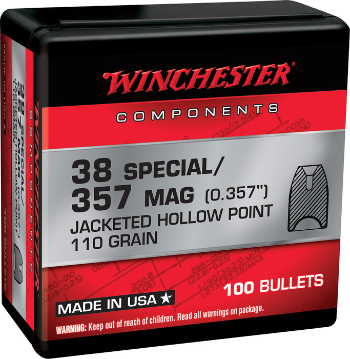 Winchester Ammo WB38HP110X Centerfire Handgun Reloading 38 Special .357 110 gr Jacket Hollow Point 100 Per Box/ 10 Case