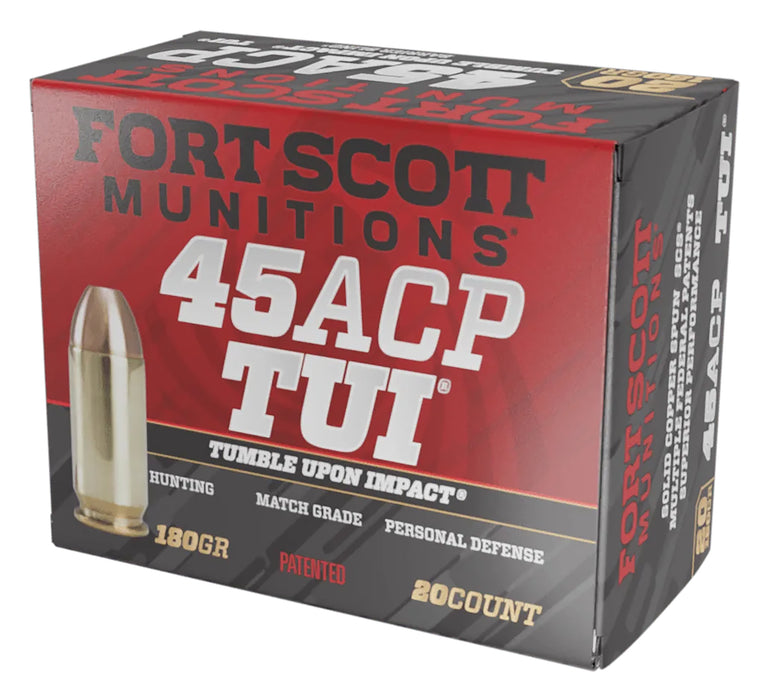 Fort Scott Munitions 450180SCV Tumble Upon Impact (TUI)  45 ACP 180 gr 989 fps Solid Copper Spun (SCS) 20 Bx/25 Cs