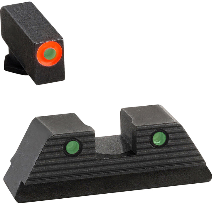 AmeriGlo GL816 Trooper Sight Set for Glock  Black | Green Tritium with Orange Outline Front Sight Green Tritium with Black Outline Rear Sight