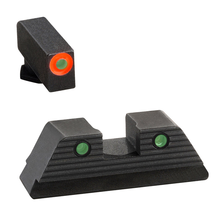 AmeriGlo GL817 Trooper Sight Set for Glock  Black | Green Tritium with Orange Outline Front Sight Green Tritium with Black Outline Rear Sight