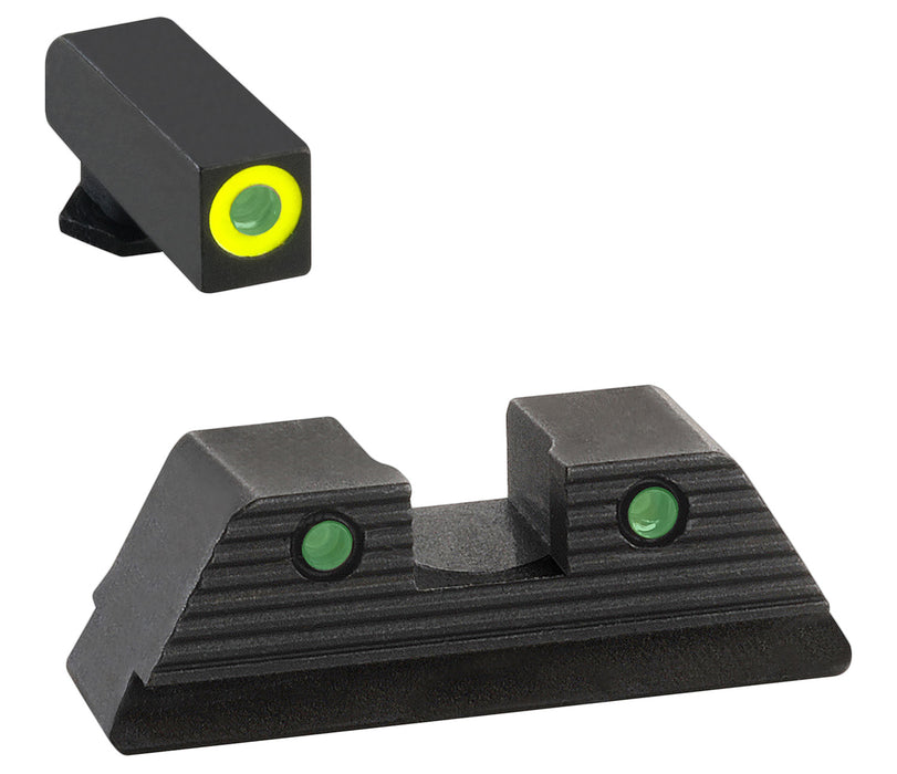 AmeriGlo GL819 Trooper Sight Set for Glock  Black | Green Tritium with Lumigreen Outline Front Sight Green Tritium with Black Outline Rear Sight