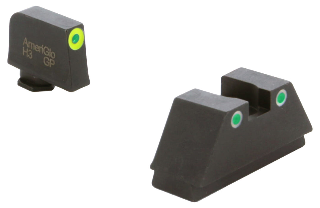 AmeriGlo GL333 Optic Compatible Sight Set for Glock  Black | XL Tall Green Tritium with Lumigreen Outline Front Sight XL Tall Green Tritium with White Outline Rear Sight