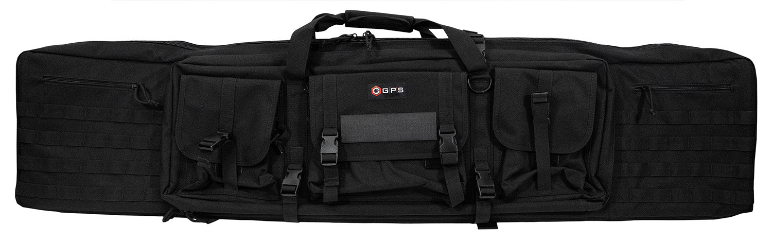 GPS Bags DRC55 Double Rifle Case Black 600D Polyester w/ 2 Padded Pistol Sleeves MOLLE Webbing & Lockable Zippers