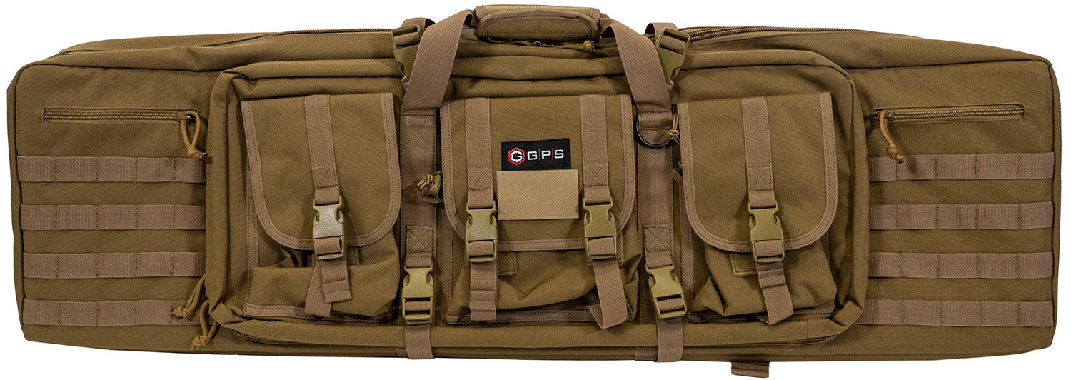 GPS Bags DRC42FDE Double Rifle Case Flat Dark Earth 600D Polyester w/ 2 Padded Pistol Sleeves MOLLE Webbing & Lockable Zippers