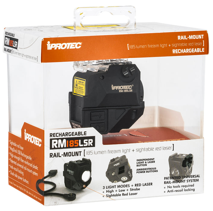 iProtec IPRSPS0003 RM185LSR Rail-Mount Firearm Light with Red Laser  Black 185 Lumen White Light