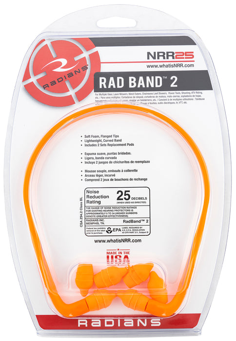 Radians RB210CS Rad-Band 2 25 dB Behind The Neck Orange Ear Buds with Orange Cord Adult 1 Pair