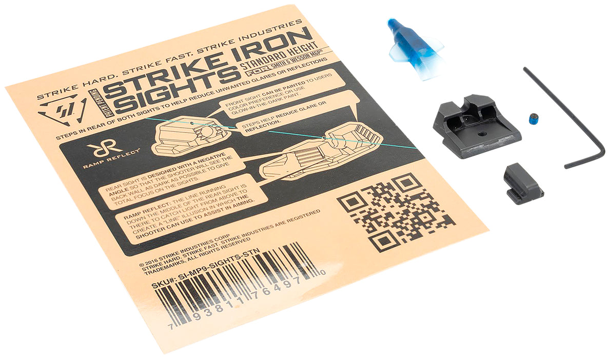 Strike Industries MP9SIGHTSSTN Strike Iron Sights-Standard Height  Black | Black Front Sight Black Rear Sight