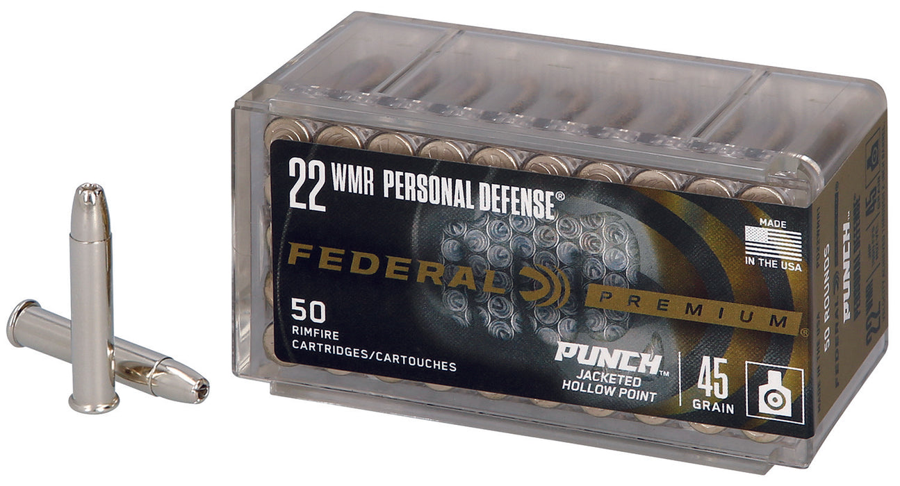 Federal PD22WMR1 Premium Personal Defense Punch 22 WMR 45 gr 1000 fps Jacketed Hollow Point (JHP) 50 Bx/40 Cs