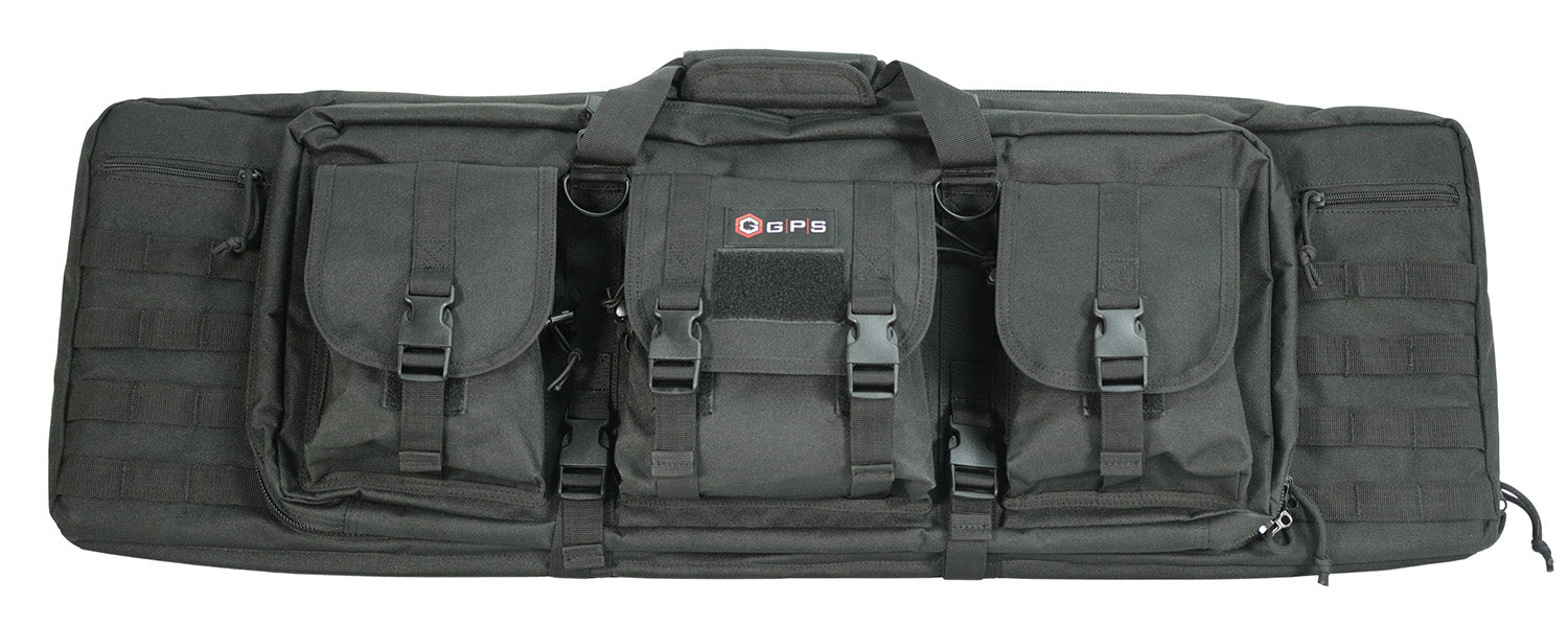 GPS Bags DRC36 Double Rifle Case 36" Black 600D Polyester w/ 2 Padded Pistol Sleeves MOLLE Webbing & Lockable Zippers