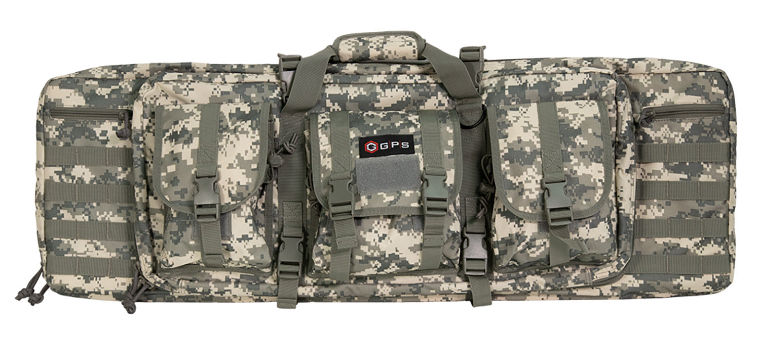 GPS Bags DRC36ACU Double Rifle Case 36" A-TACS AU 600D Polyester w/ 2 Padded Pistol Sleeves MOLLE Webbing & Lockable Zippers