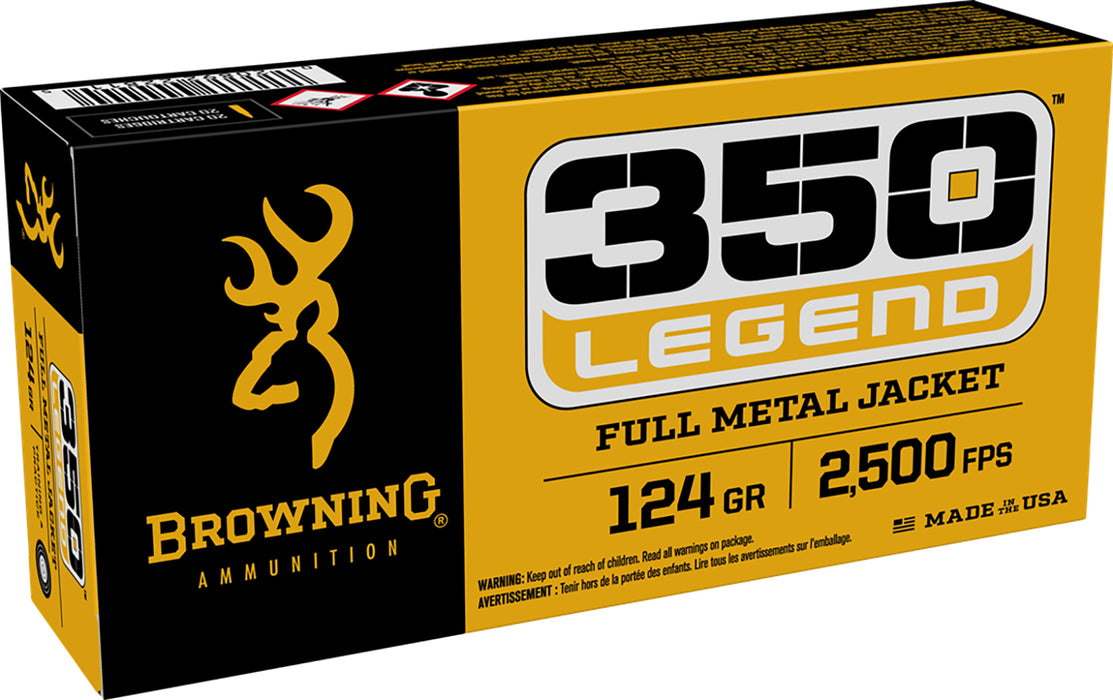 Browning Ammo B192803501 Target  350 Legend 124 gr 2500 fps Full Metal Jacket (FMJ) 20 Bx/10 Cs