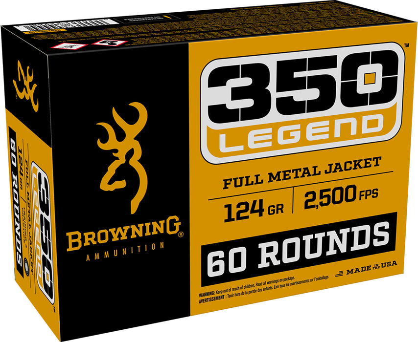 Browning Ammo B192803502 Target  350 Legend 124 gr 2500 fps Full Metal Jacket (FMJ) 60 Bx/4 Cs