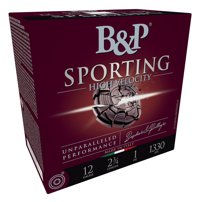 B&P 12B1SCH8 Sporting Clays High Velocity 12 Gauge 2.75" 1 oz 1330 fps 8 Shot 25 Bx/10 Cs