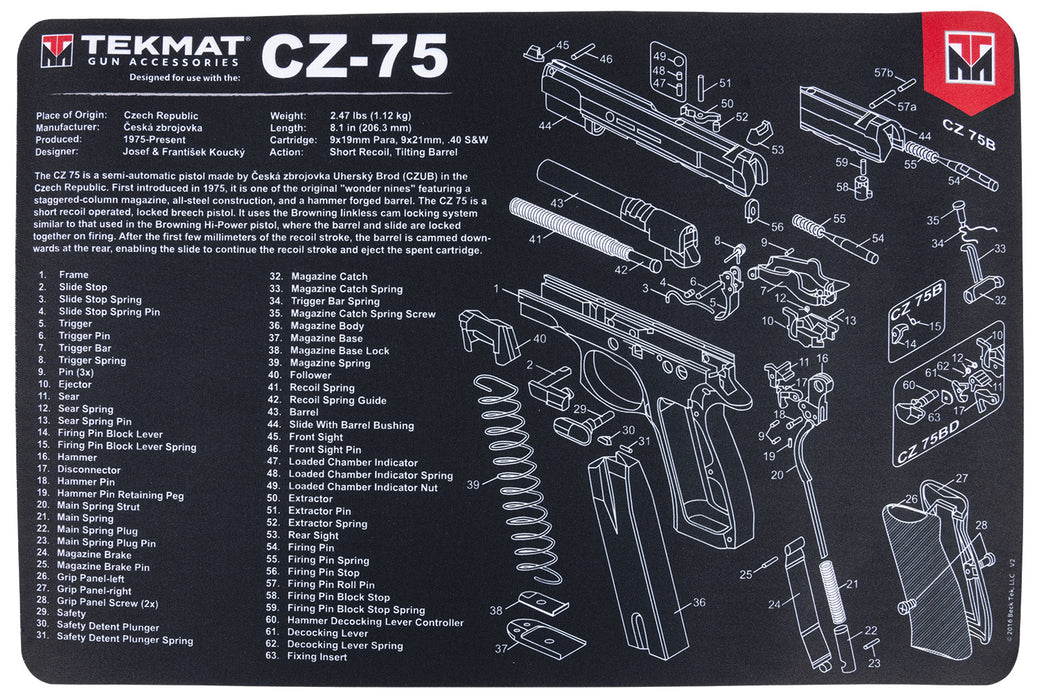 TekMat TEKR17CZ75 CZ 75 Cleaning Mat CZ-75 Parts Diagram 11" x 17"