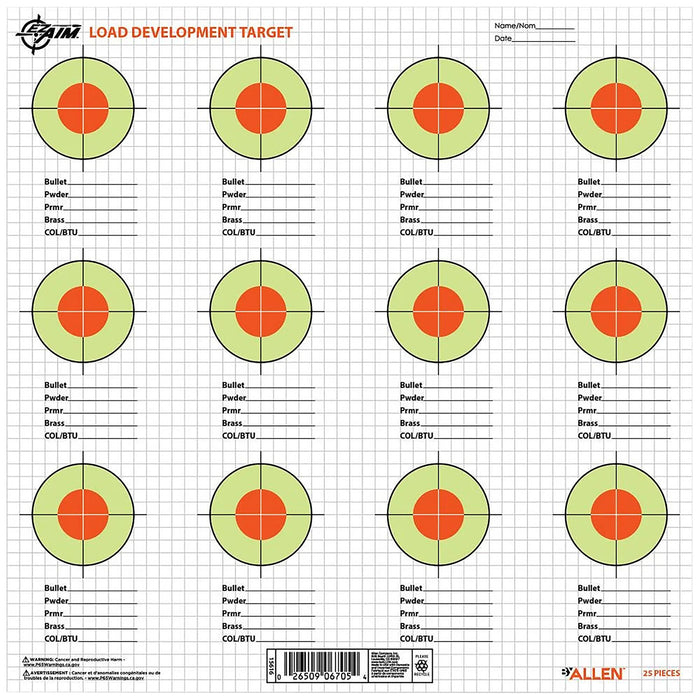 Allen 15616 EZ-Aim Load Development Hanging Paper 13.5 x 13.5 Fluorescent Green & Orange/White 25 Pack