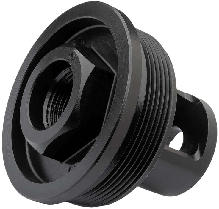 ADVANCED ARMAMENT COMPANY 65010 Flange Indexing Direct-Thread Adapter 1/2"-28 tpi, Muzzle Brake Design, for 1-3/8"-24 tpi Tubes