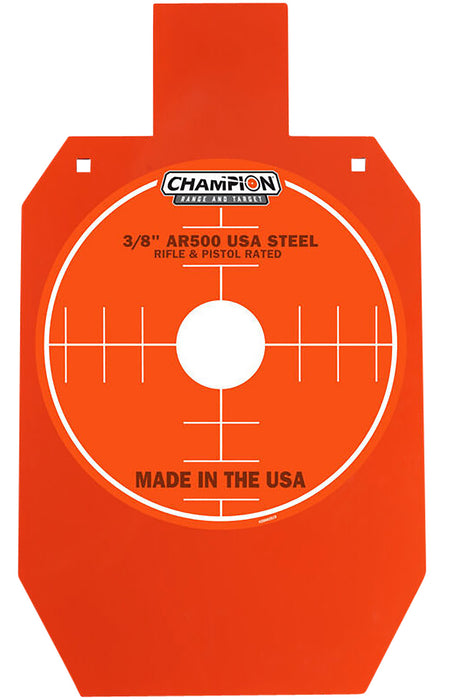 Champion Targets 44907 Center Mass Metal Target Pistol/Rifle Orange AR500 Steel/ 66% IPSC Silhouette 3/8" Thick Hanging