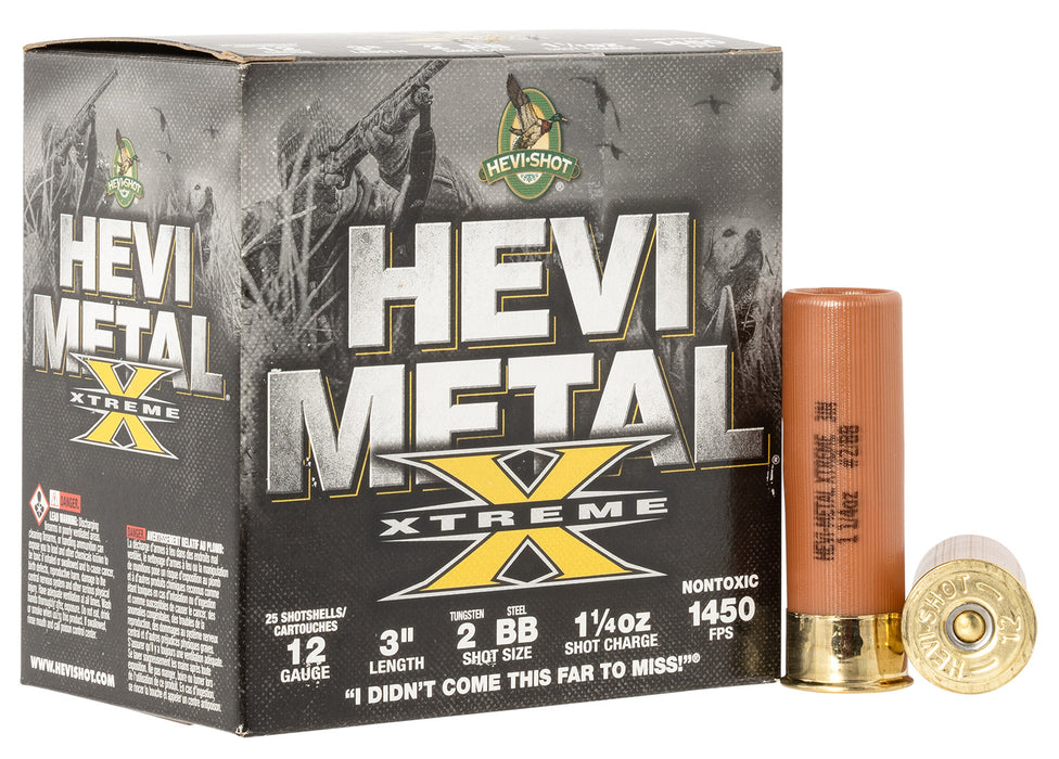 HEVI-Shot HS38188 HEVI-Metal Extreme 12 Gauge 3" 1 1/4 oz Steel/ Tungsten 2/BB Shot 25 Per Box/ 10 Case