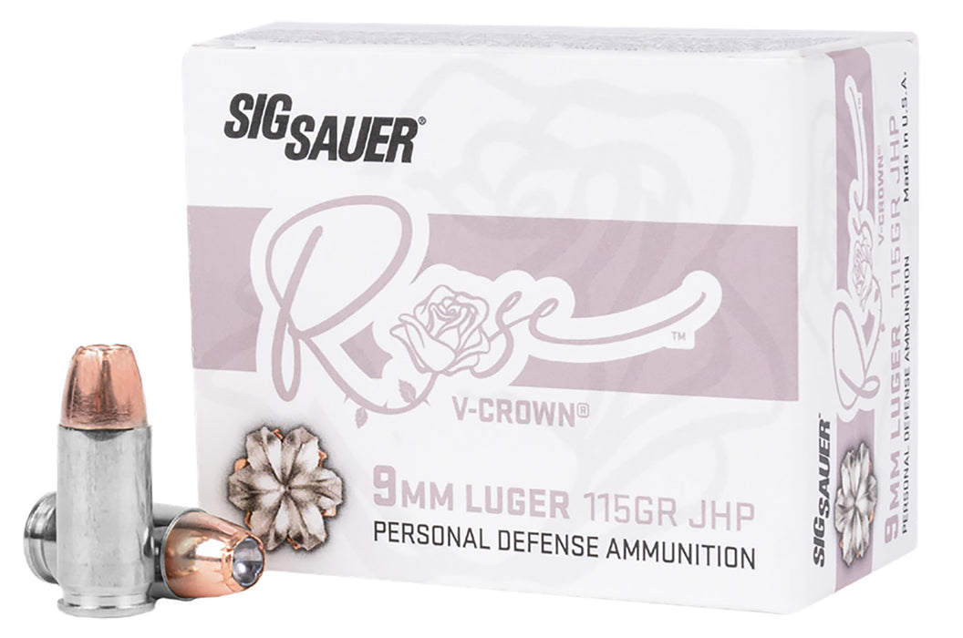 Sig Sauer E9MMA1ROSE20 Rose  9mm Luger 115 gr V Crown Jacketed Hollow Point 20 Per Box/ 10 Case