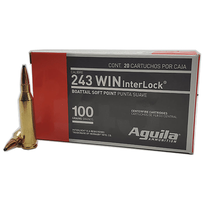 Aguila 8047AG   243 Win 100 gr InterLock Boat Tail Soft Point 20 Per Box/ 10 Case