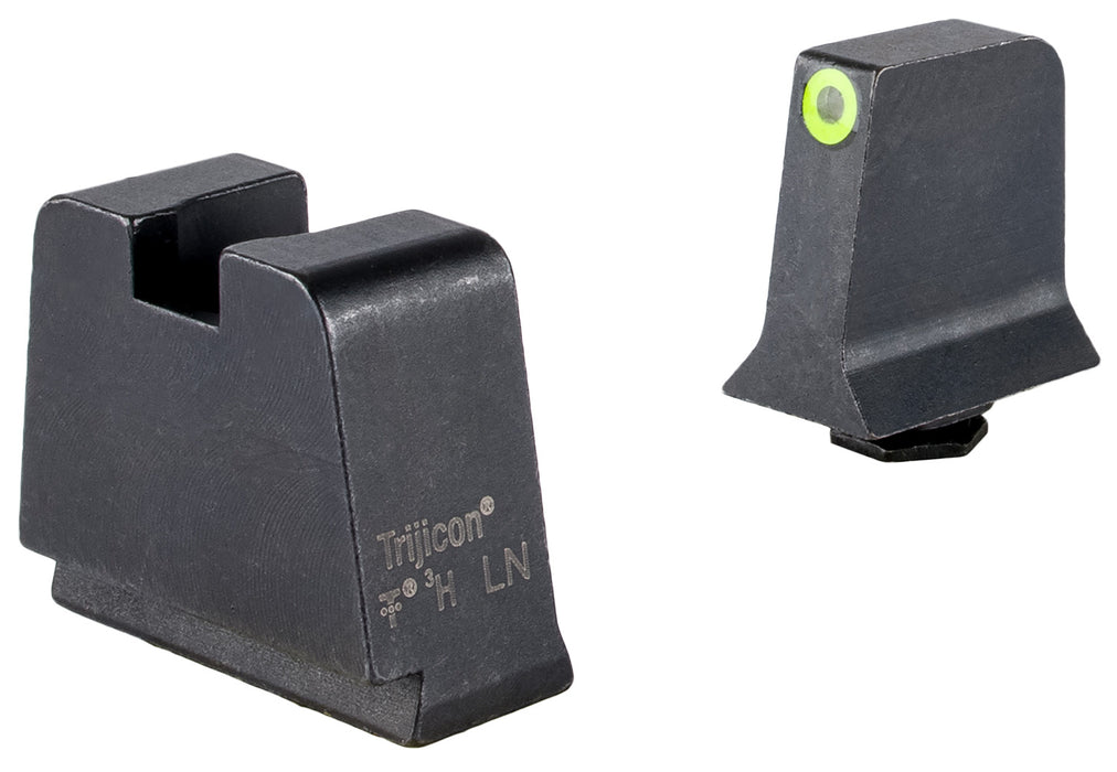 Trijicon GL243C601147 Suppressor/Optic Height Sights- Glock Slim Frame  Black Green Tritium Yellow Outline Front Sight Black Rear Sight