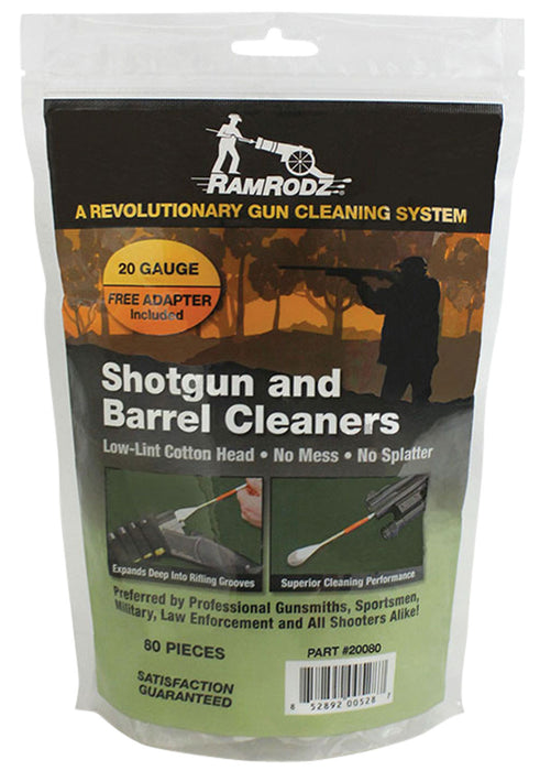 RamRodz 20080 Shotgun & Barrel Cleaning Swabs 20 Gauge Shotgun Firearm Cotton/Bamboo 3" Long 60 Per Bag Includes Two Shotgun Adapters