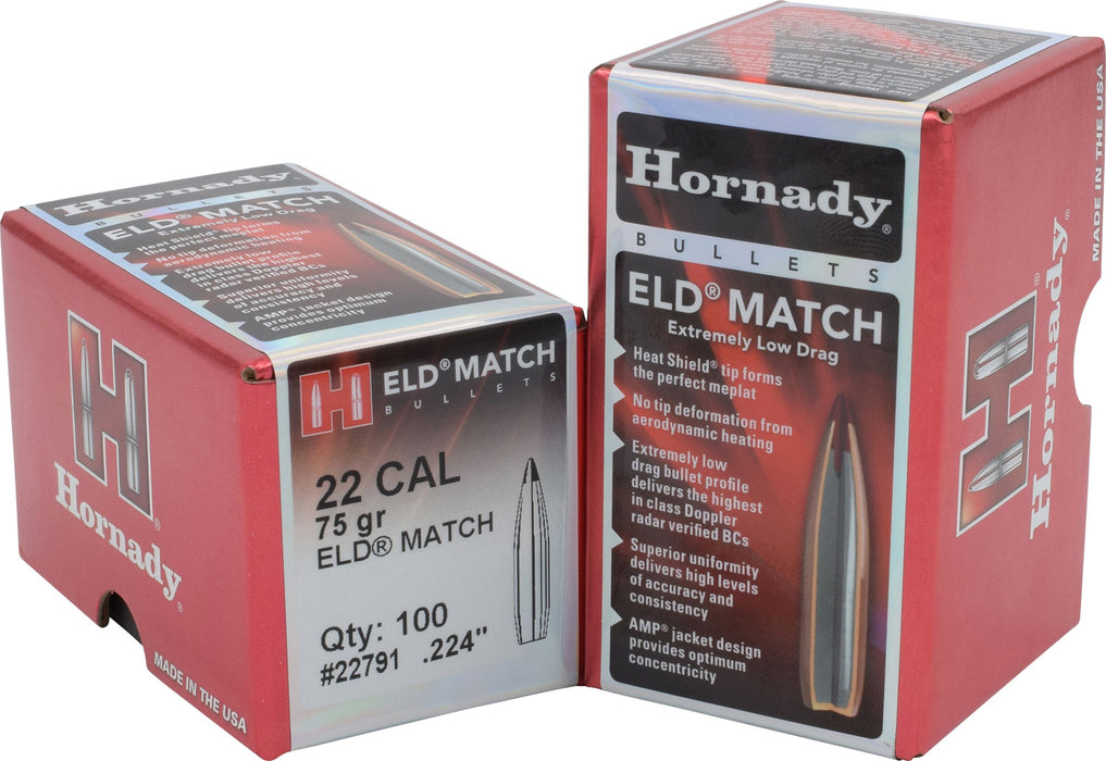 Hornady 22791 ELD Match  22 Cal .224 75 gr Extremely Low Drag Match 100 Per Box/ 25 Case