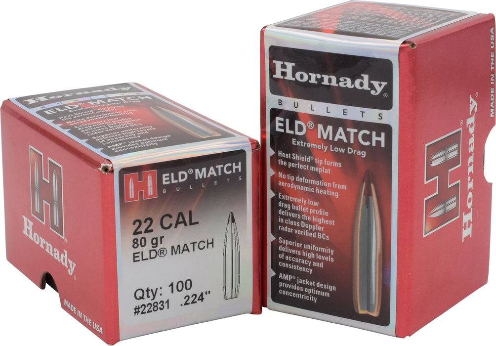 Hornady 22831 ELD Match  22 Cal .224 80 gr Extremely Low Drag Match 100 Per Box/ 25 Case