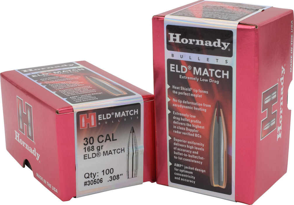 Hornady 30506 ELD Match  30 Cal .308 168 gr Extremely Low Drag Match 100 Per Box/ 15 Case