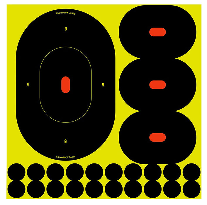 Birchwood Casey 34905 Shoot-N-C Reactive Target Self-Adhesive Paper Handgun Black/Yellow Silhouette Includes Pasters 5 Pack