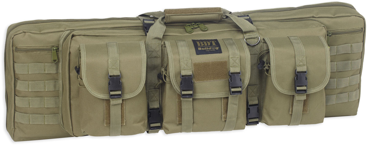 Bulldog BDT6037G BDT Tactical Double 37" Green Nylon, 3 Accessory Pockets, Deluxe Padded Backstraps Lockable Zippers, Padded Internal Divider