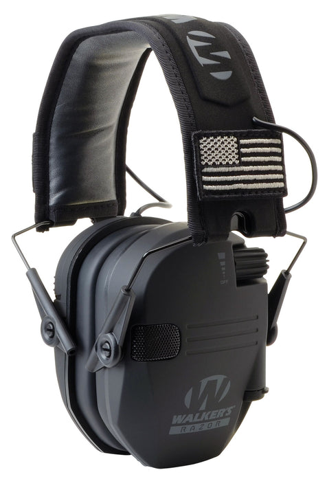 Walker's GWPRSEMPAT Razor Patriot Slim Electronic Muff 23 dB Over the Head Black w/Flag Patch Polymer