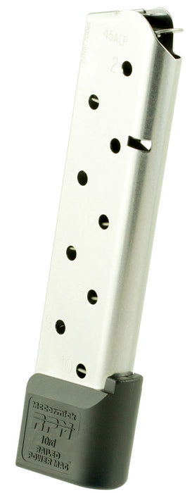 CMC Products 17150 Power Mag Railed 10rd 45 ACP Fits 1911 Government Stainless Steel w/ Black Base Pad